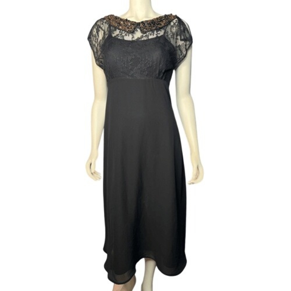 Pins & Needles Black Dress Womens Size 2 Midi Beaded Collar‎ Lace
